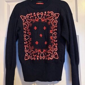 Women’s Navy Sweater with Red Pattern